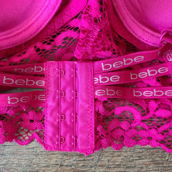 Bebe Bra 36C Underwire Floral Pink Lace Nylon‎ Spandex Blend Opaque - Picture 10 of 14